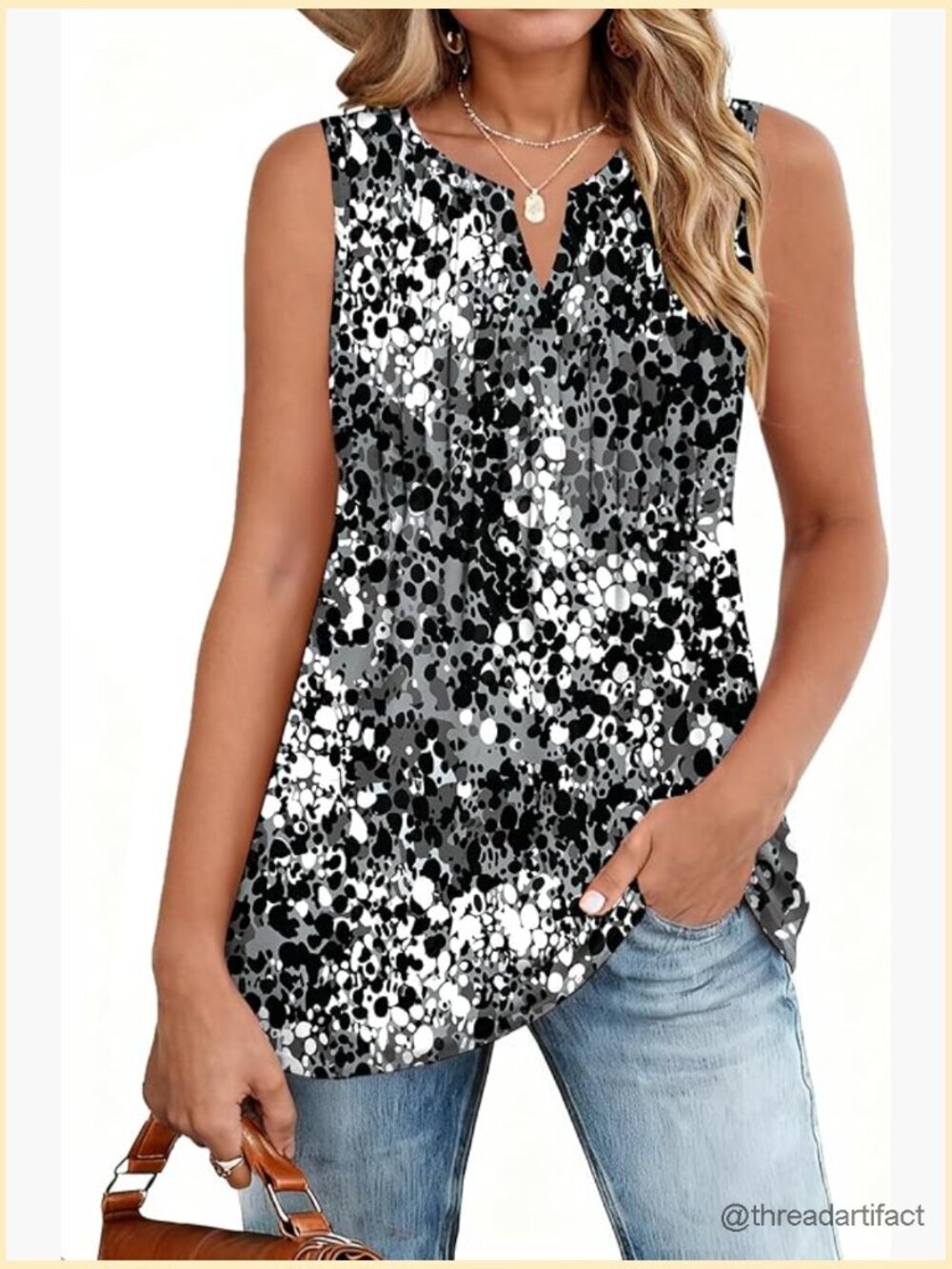 Sleeveless Pleated V Neck Tank Top Flowy Boho Tunic Blouse Summer Casual
